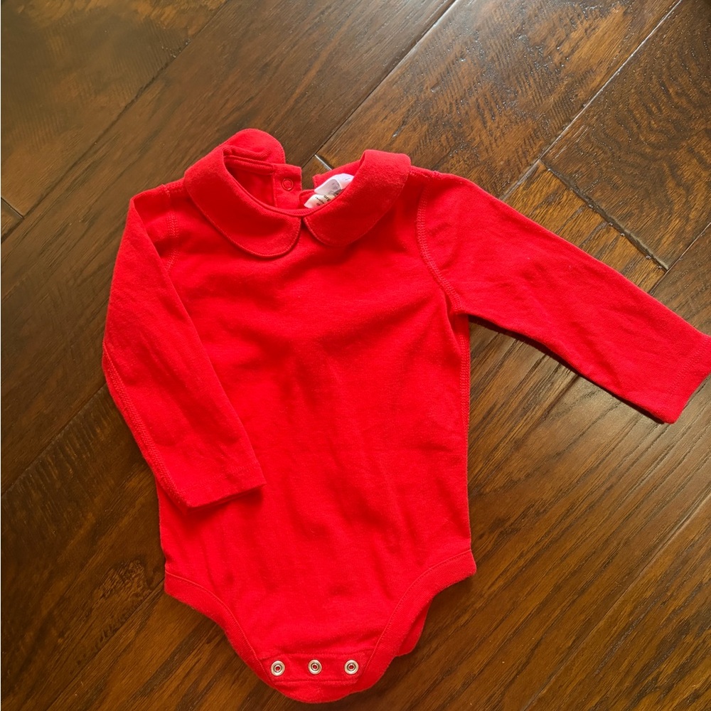 Hanna Andersson Red Long-Sleeve Baby One-Piece with Peter Pan Collar